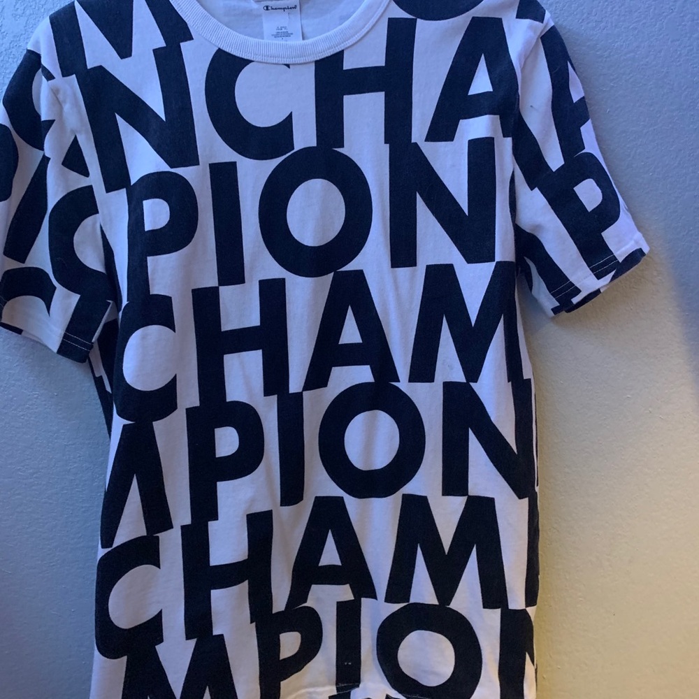 Black and white champion shirt
